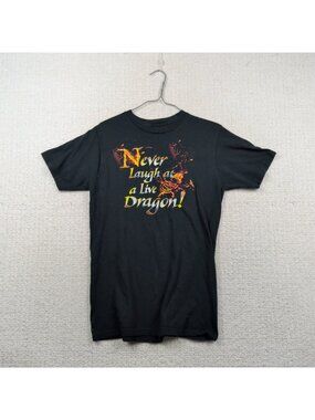 The Hobbit 2013 T-shirt Never Laugh at a Dragon Graphic Tee Flames Grunge Sz M*